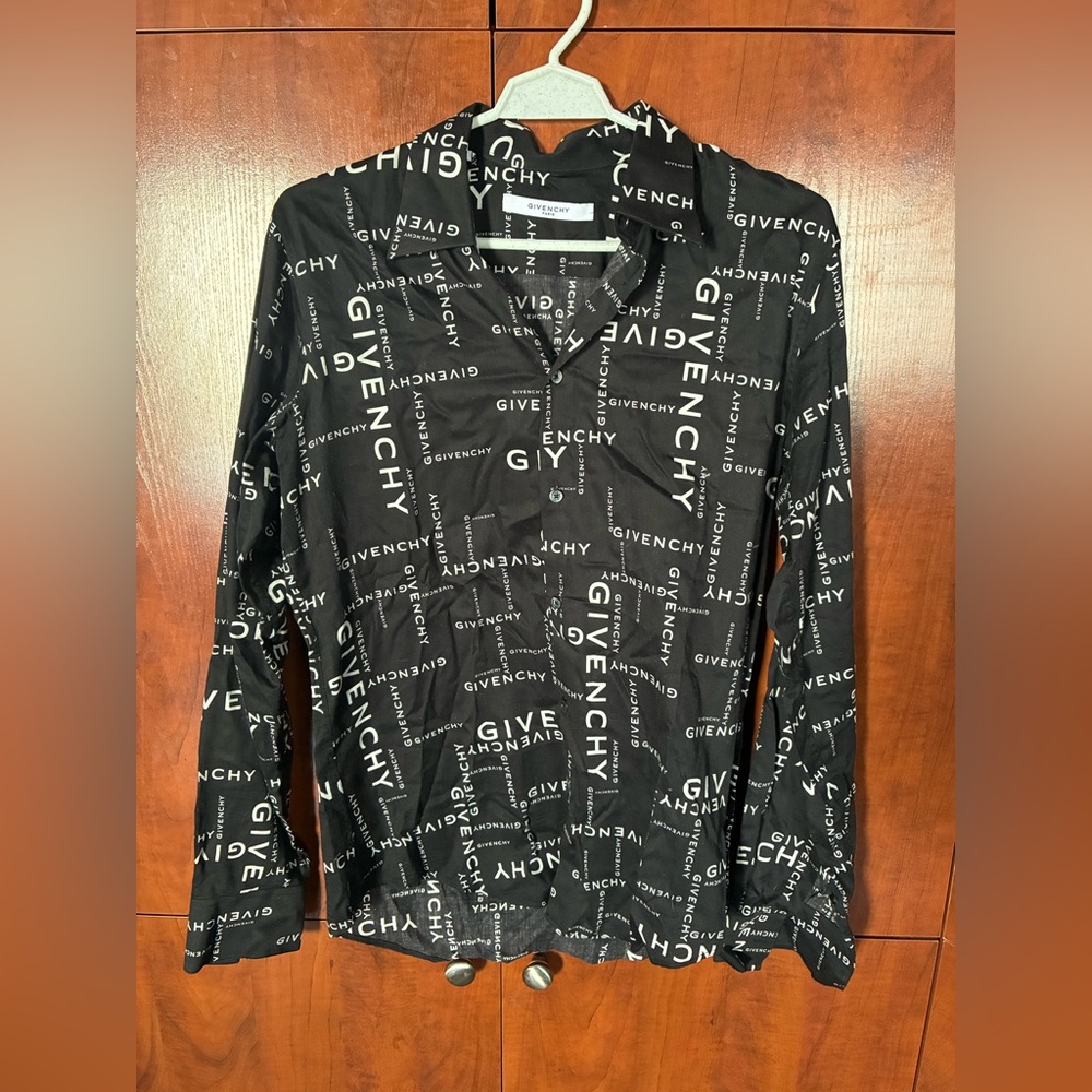 Givenchy All Over Logo Button Up Long Sleeve Shirt